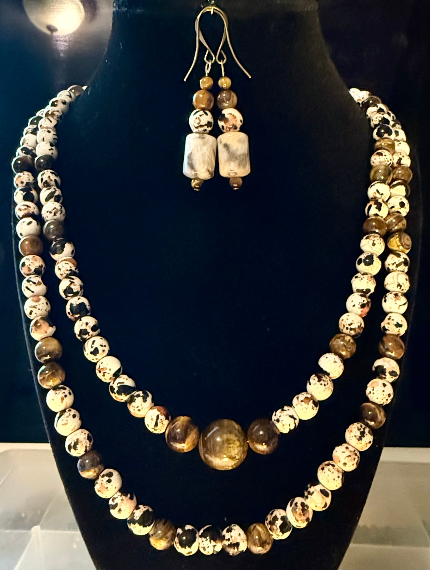 Dalmatian Jasper and Tiger Eye and Earring Set for the Ages
