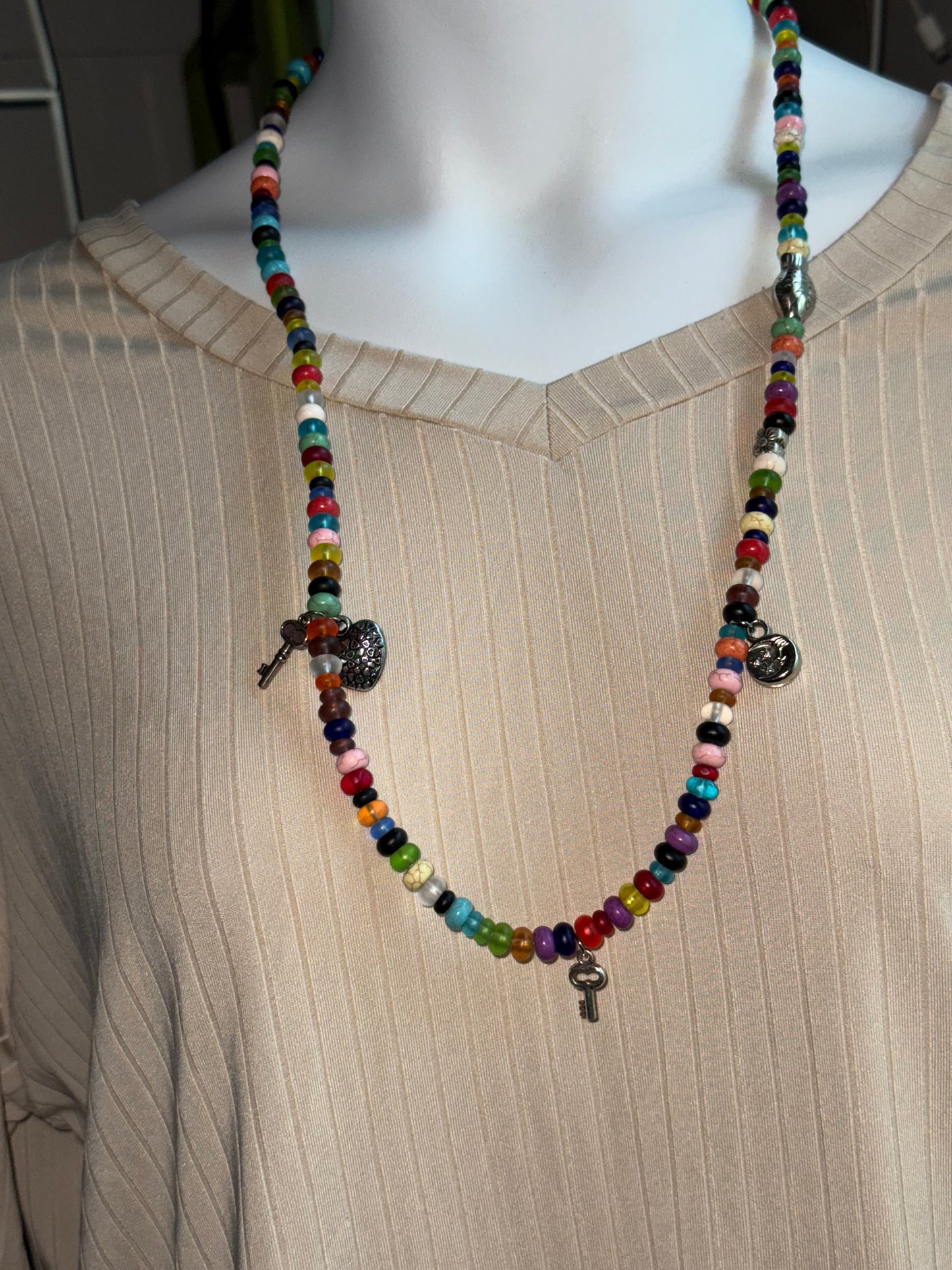 Beaded Necklace with Charms