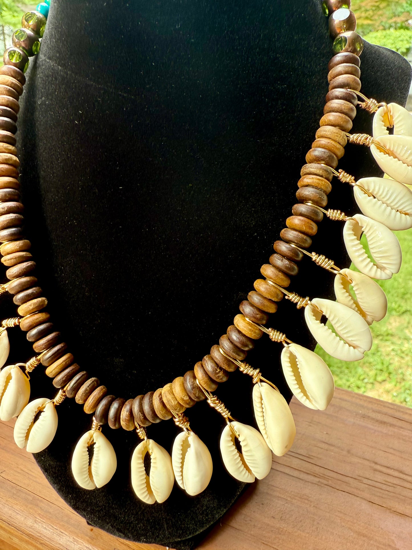 Cowrie Shell & Wood Beaded Tribal Necklace