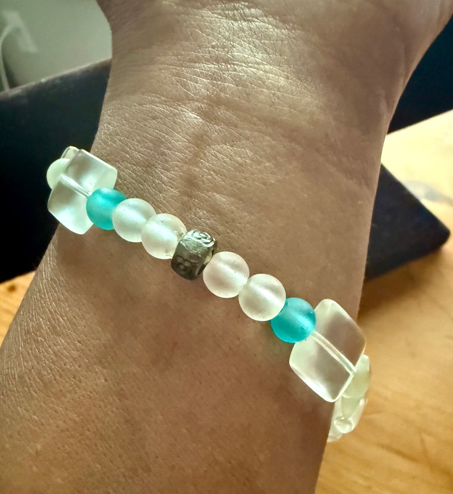 Clear glass beaded bracelet or anklet
